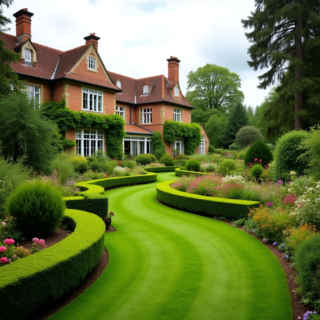 Zadbany ogród w stylu angielskim z alejkami