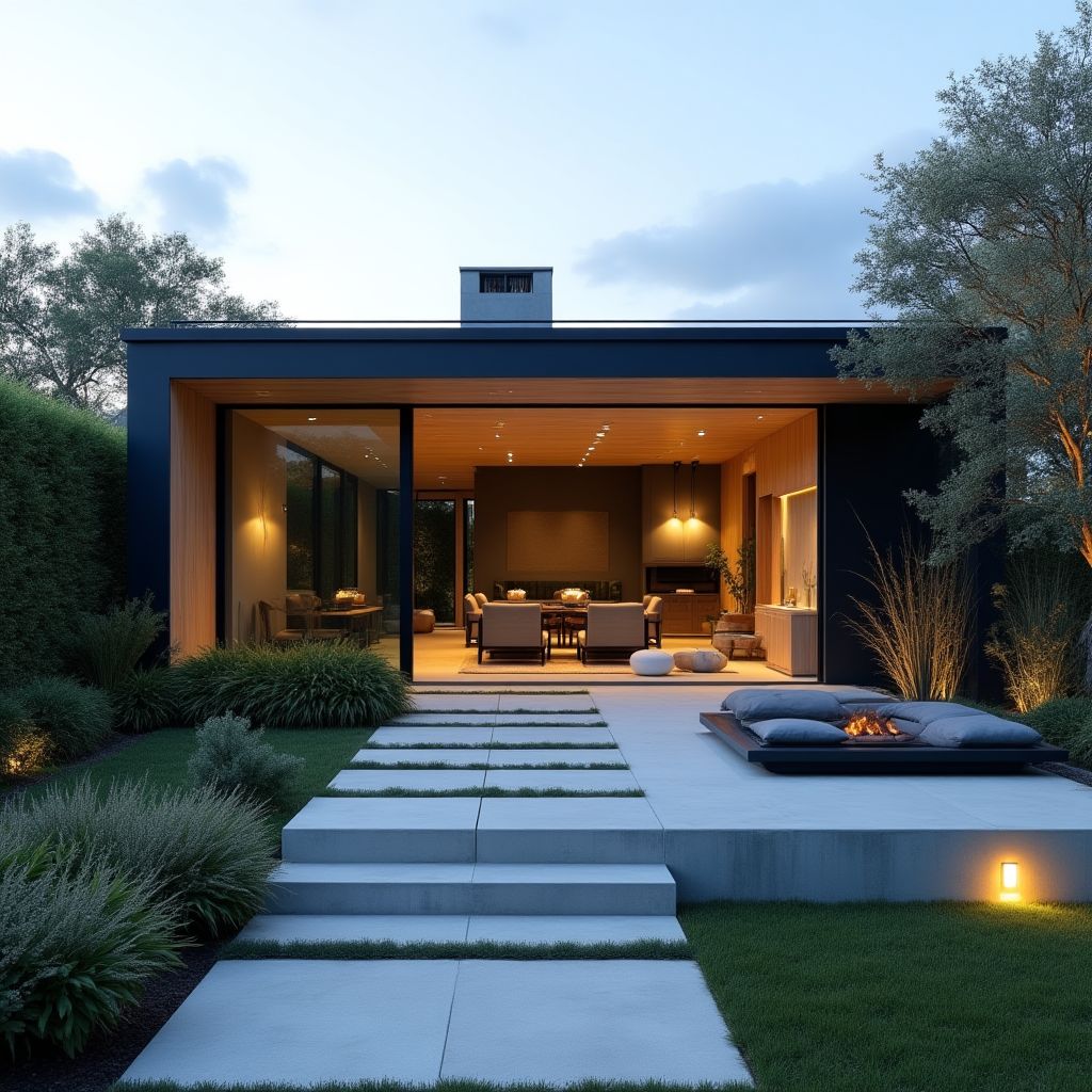 Nowoczesny minimalistyczny ogród z geometrycznymi formami