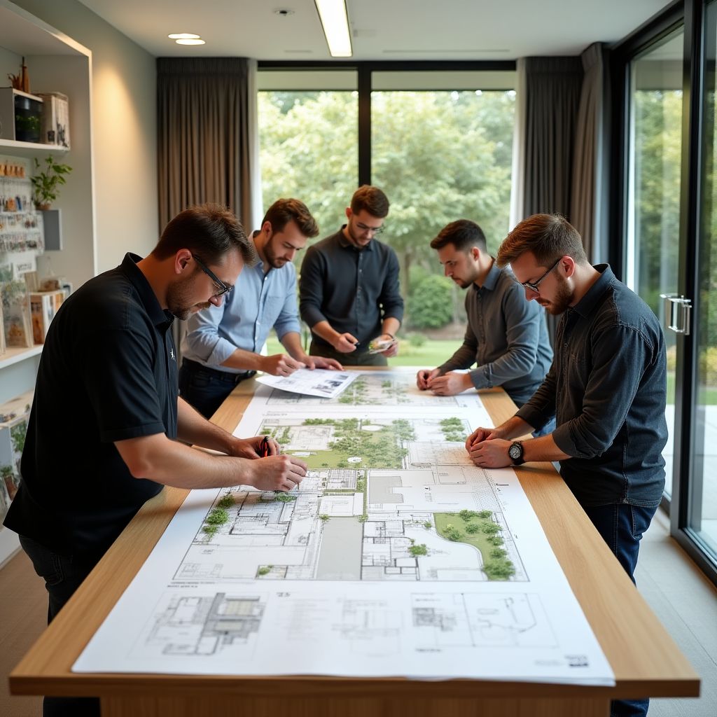 Zespół profesjonalistów pracujący nad projektem ogrodu