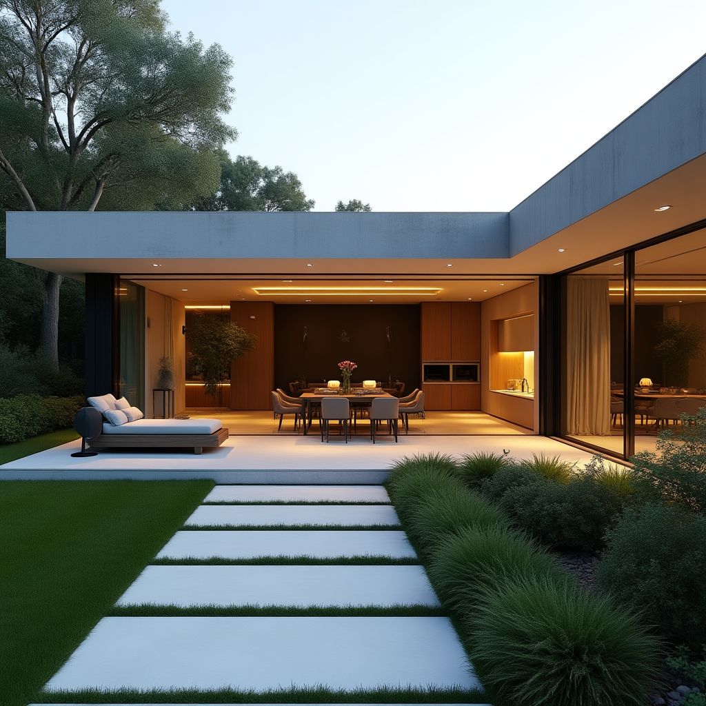 Minimalistyczny ogród przy nowoczesnej willi